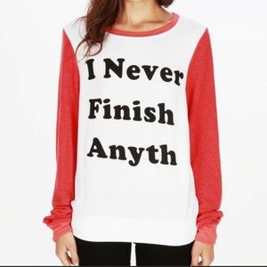 Wildfox I Never Finish Anyth Baggy Beach Jumper in White and Red Size Medium